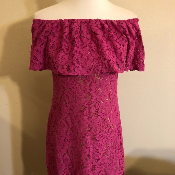 Eliza J Lace Purple Pink Off the Shoulder Dress - Picture 2 of 14